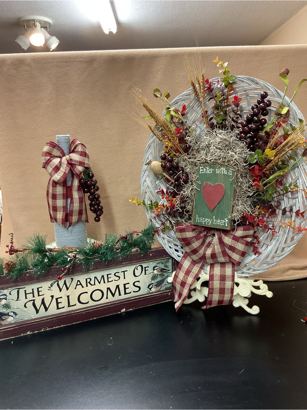 Rustic Red & Cream Welcome Wreath by